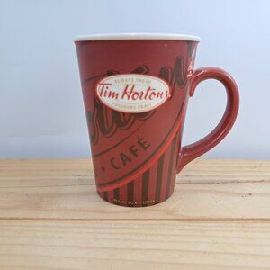 Tim Hortons 2008 Limited Edition Coffee Mug Red Brown Stripe Cafe Logo